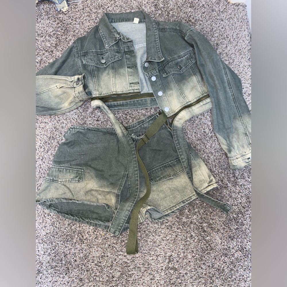 Olive Green Women's Denim 2 Piece